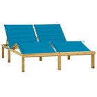Transat chaise longue bain de soleil lit de jardin terrasse meuble d'extérieur double et coussins bleu pin imprégné 02_001275