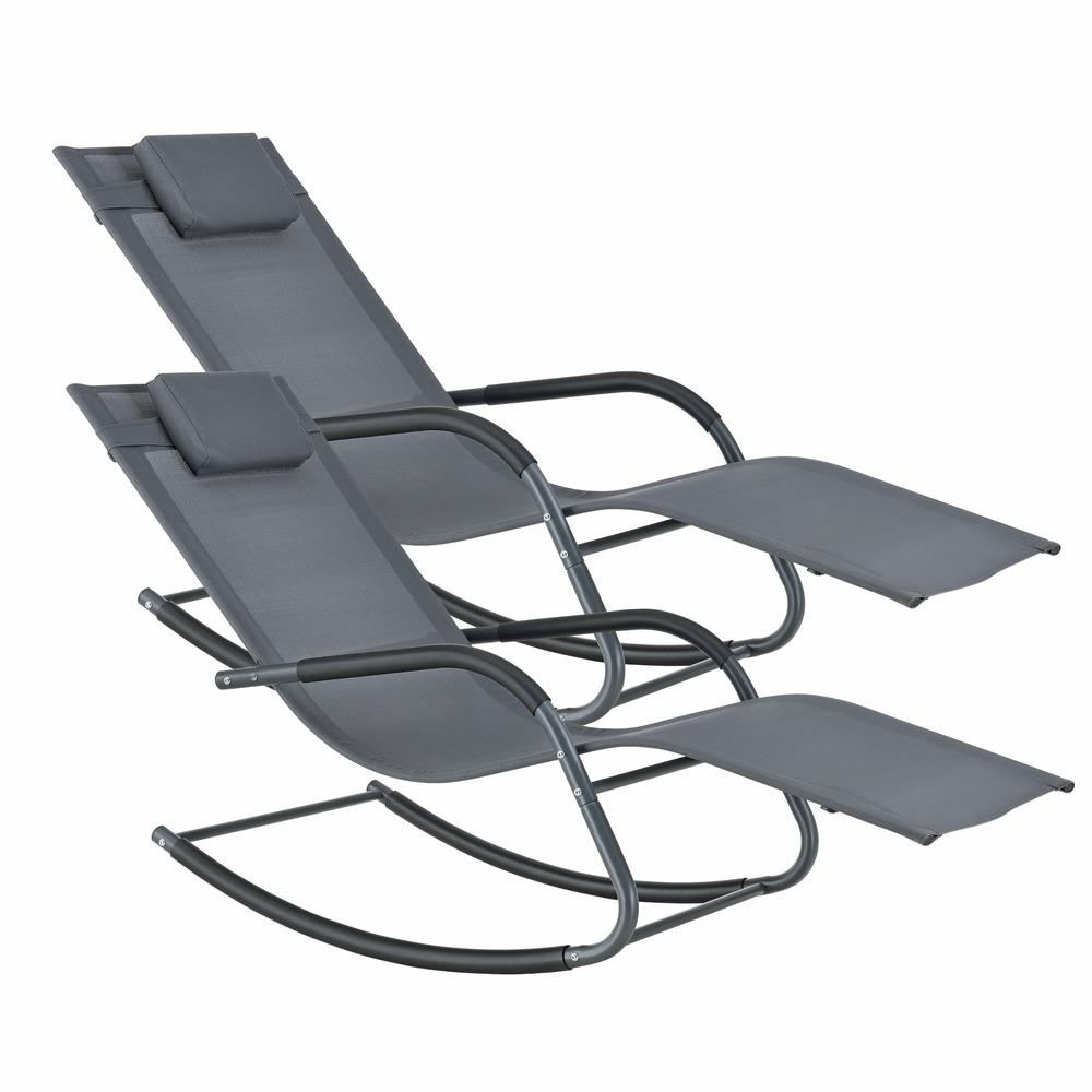 Lot de 2 bains de soleil à bascule acier textile gris foncé