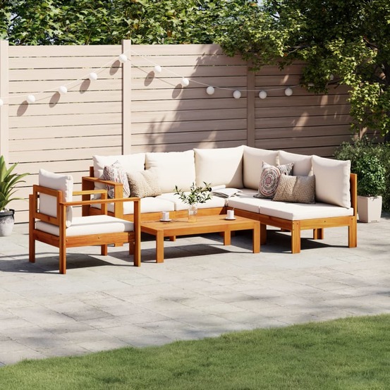 Salon de jardin avec coussins 5 pcs bois d'acacia solide