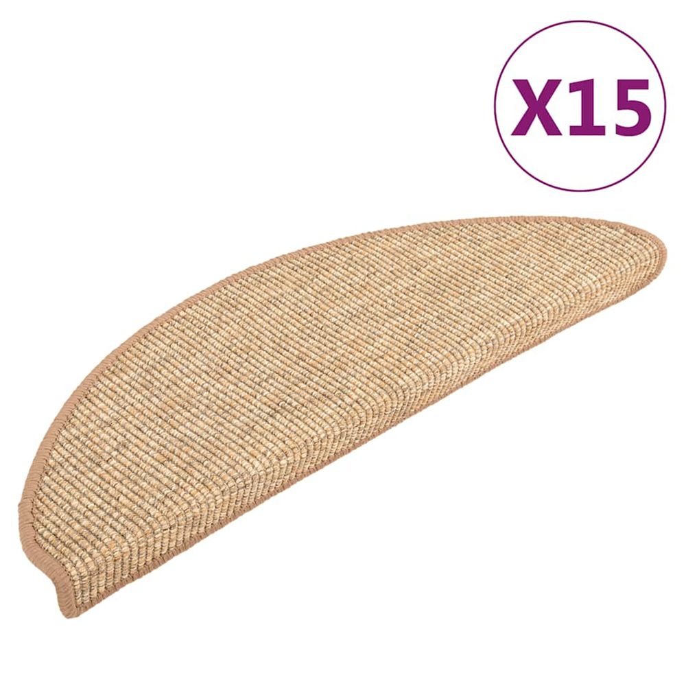 Tapis d'escalier 15 pièces 56 x 17 x 3 cm marron clair demi-rond