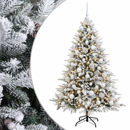 Sapin de noël artificiel avec boules 210 cm 300 led blanc chaud