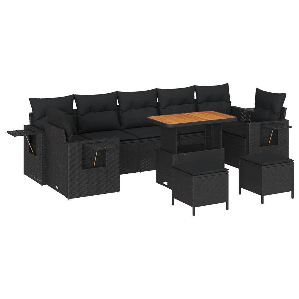 Ensemble de canapé de jardin noir polyrotin