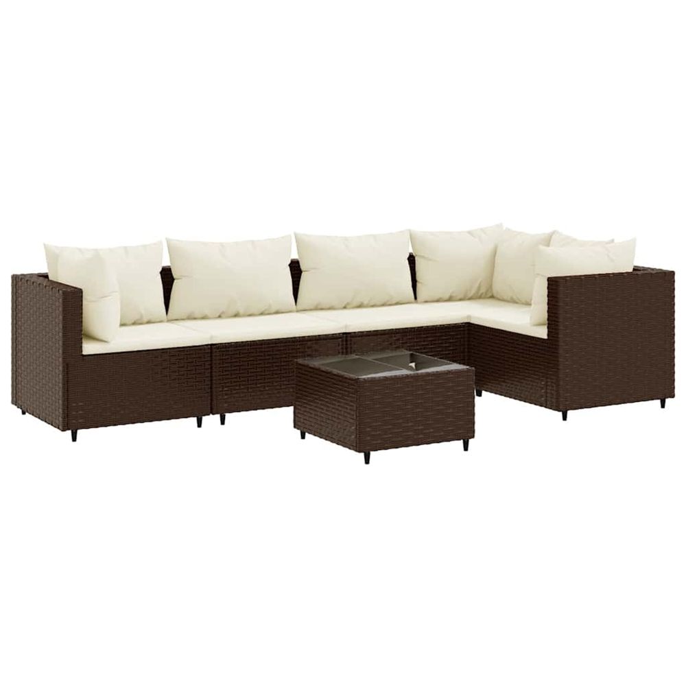 Salon de jardin 6 pcs avec coussins marron résine tressée