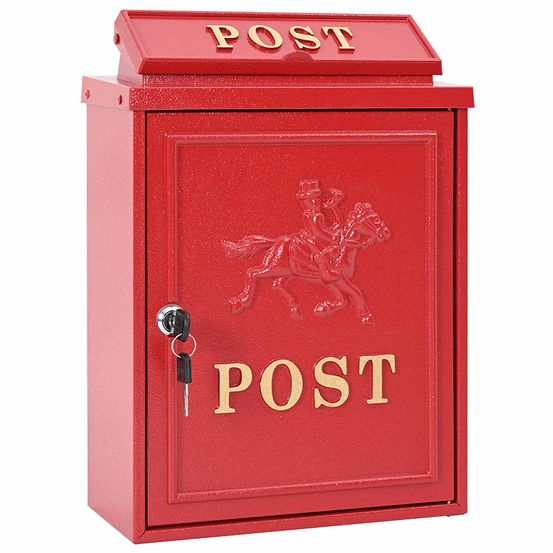 Boîte aux lettres murale rouge 29 x 13 x 41 cm aluminium coulé
