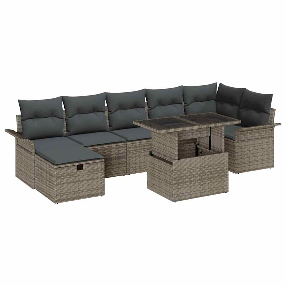 Ensemble de canapé de jardin 8 pc gris polyrotin