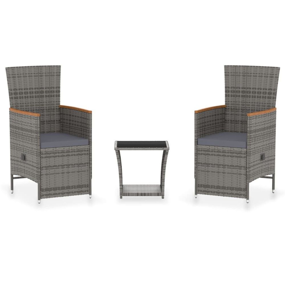 Salon de jardin 3 pcs avec coussins résine tressée gris