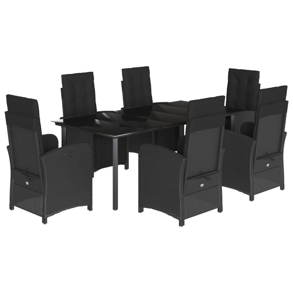 Ensemble à manger de jardin coussins 7pcs noir résine tressée