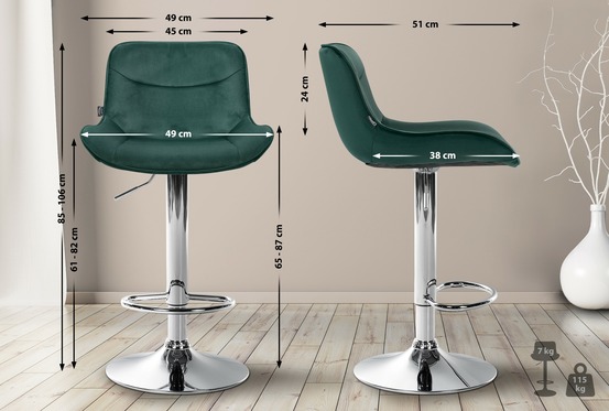 Tabouret de bar vonore velours chrome