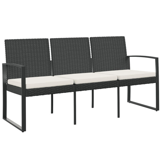 Banc de jardin à 3 places avec coussins noir rotin pp