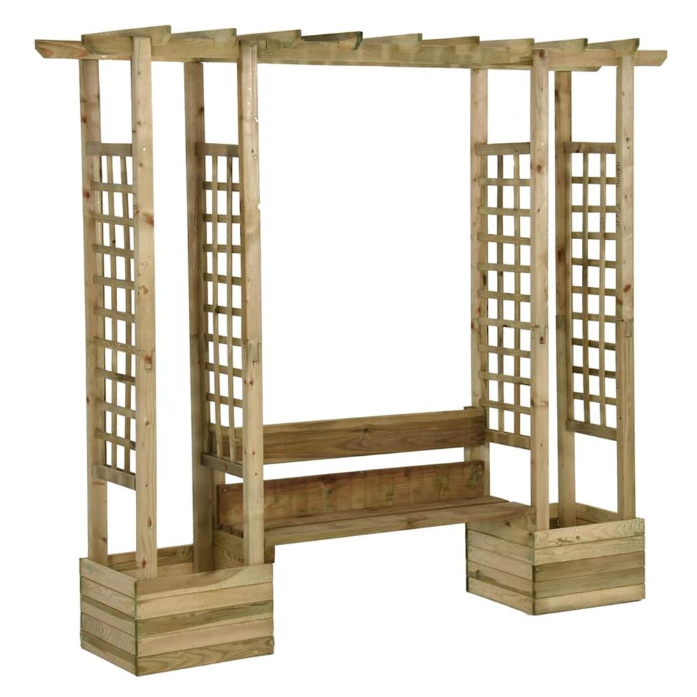 Pergola de jardin avec banc et jardinières bois de pin imprégné