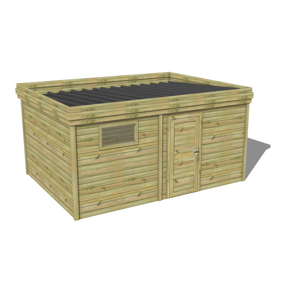 Abri de jardin bois pin traité autoclave 27mm - 4,69x3,44m / 16m2 - bac acier - abri français