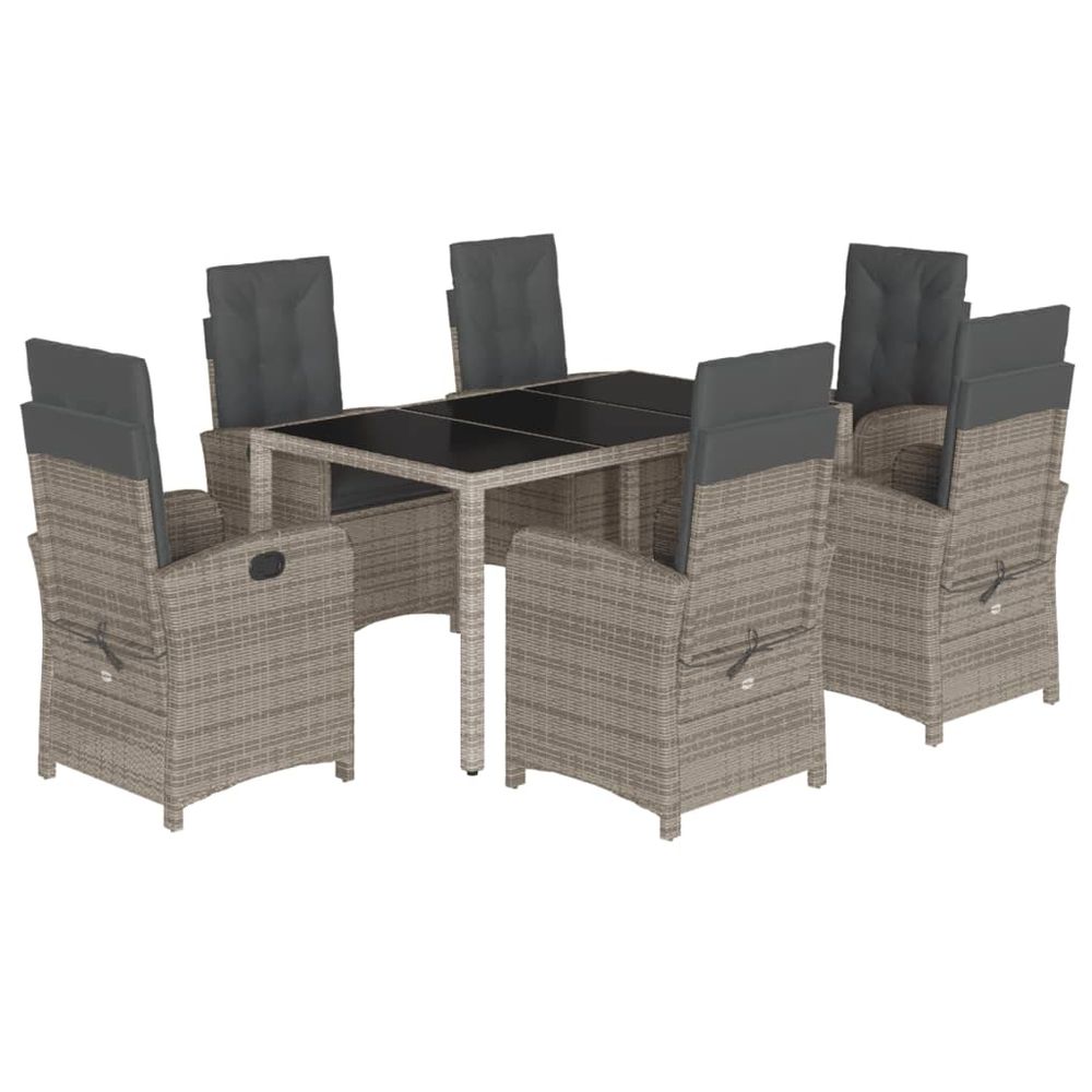 Ensemble à manger de jardin et coussins 7 pcs gris rotin