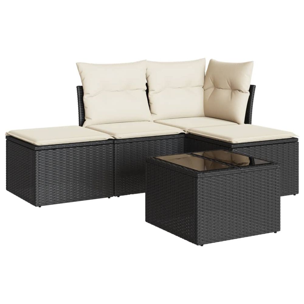 Salon de jardin 5 pcs avec coussins noir résine tressée