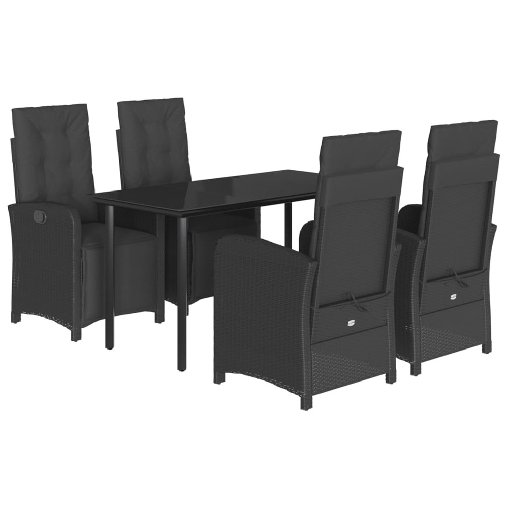 Ensemble à manger de jardin coussins 5pcs noir résine tressée