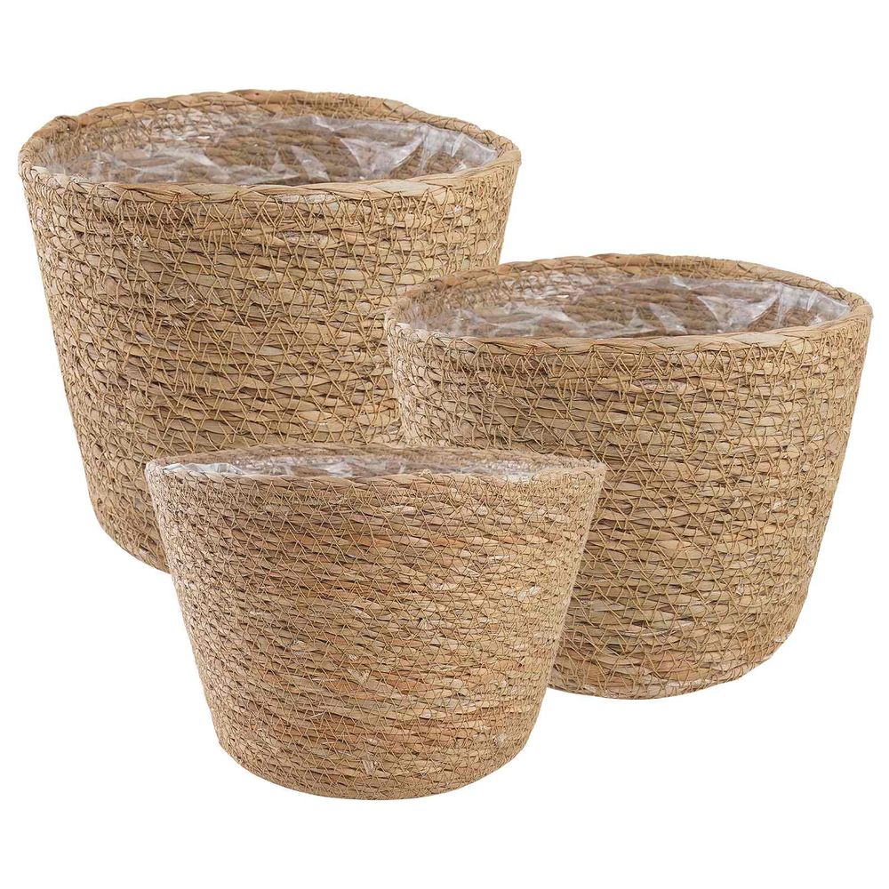 Lot 3 cache-pots herbe de mer intérieur extérieur déco naturelle ø26cm marron