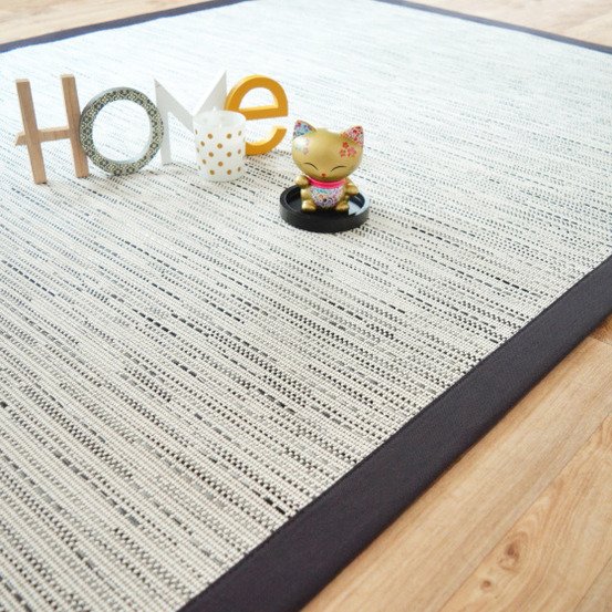 Tapis tissé plat - bornéo blanc - ganse coton anthracite - 80 x 150 cm