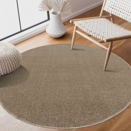 Tapis rond salle de bain ø80cm tissé beige rond motif uni nossa