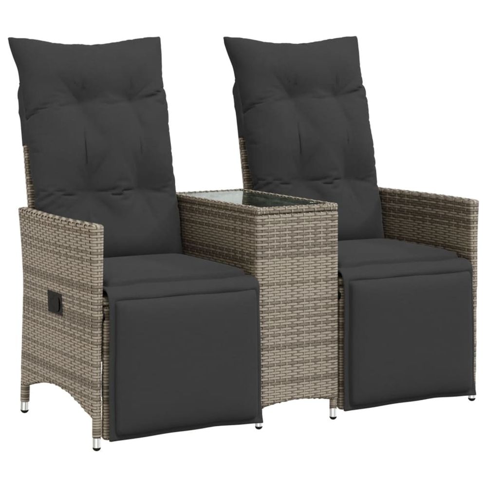 Canapé de jardin inclinable 2 places avec table gris poly rotin