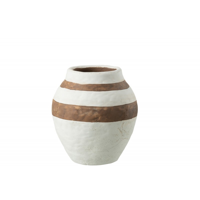 Vase avec bandes marron en céramique blanc 20x20x23 cm