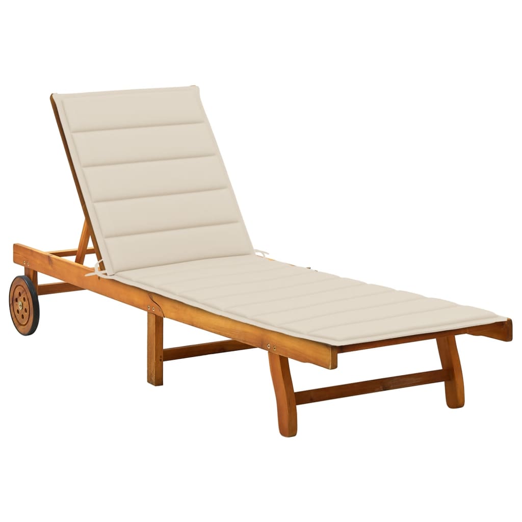 Chaise longue de jardin avec coussin bois d'acacia solide