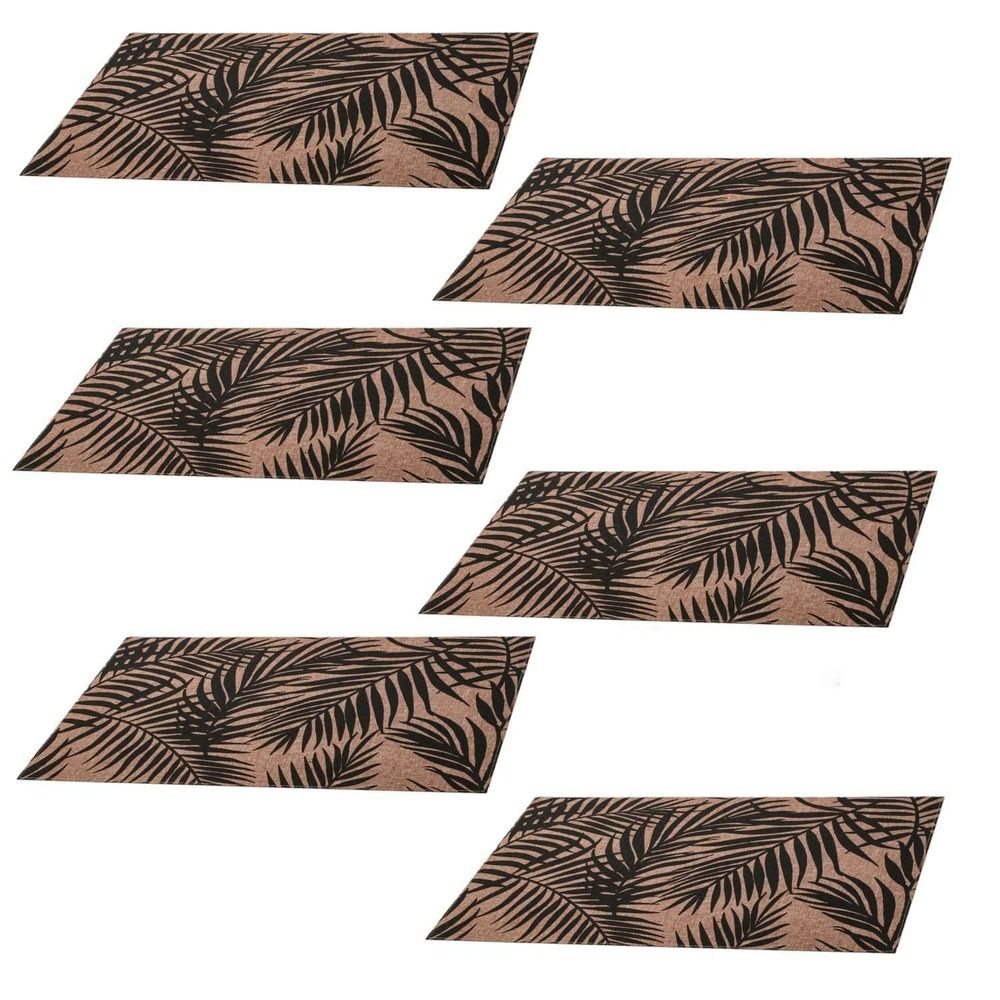 Lot de 6 sets de table rectangulaire palmier - 45 x 30 cm - noir et beige
