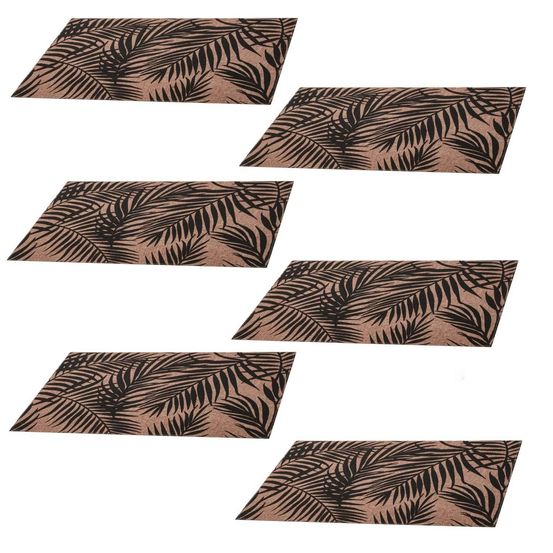 Lot de 6 sets de table rectangulaire palmier - 45 x 30 cm - noir et beige