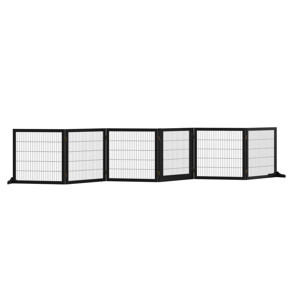 Barrière pour chien pin noir 432 x 70 cm modulable pliable avec portillon