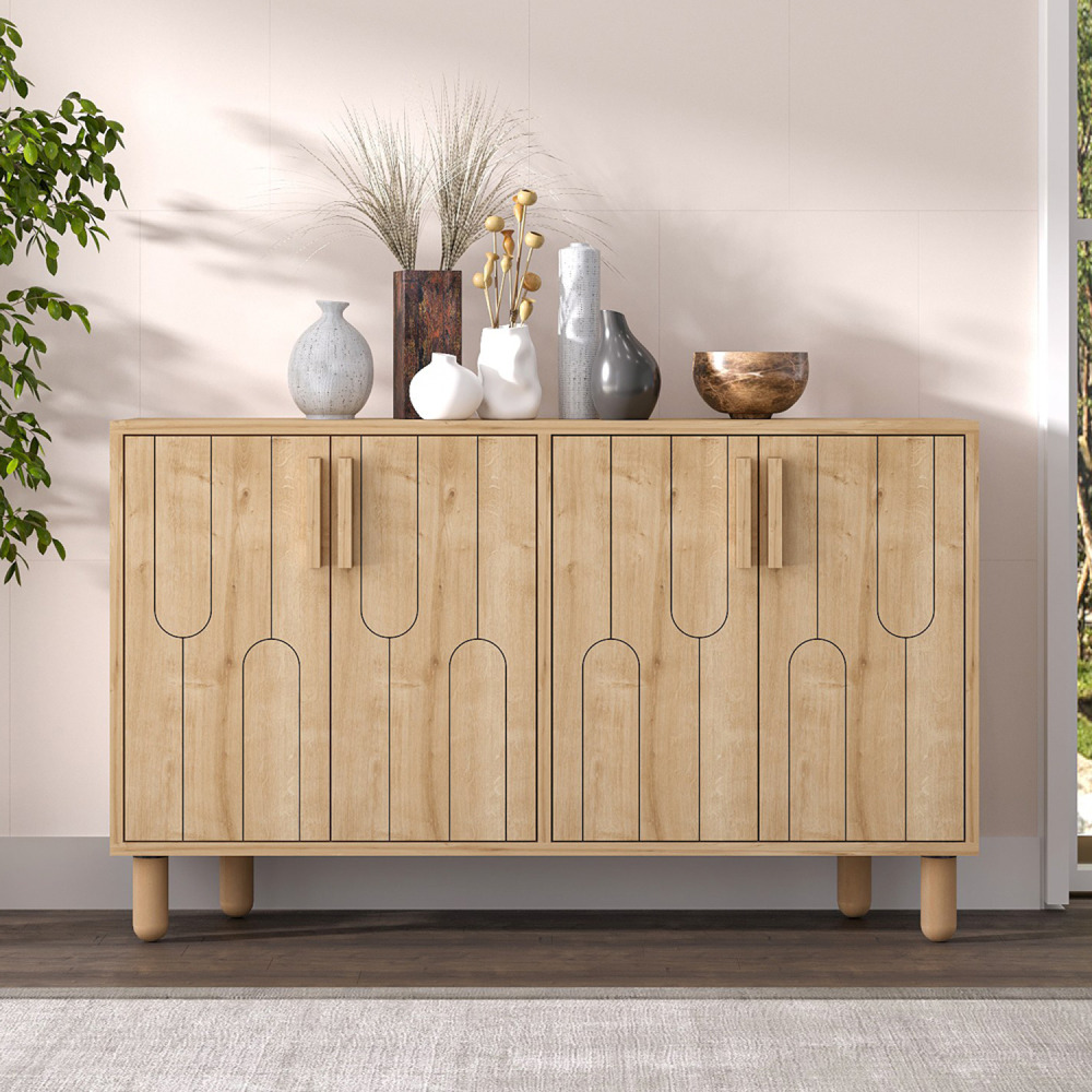 Buffet 4 portes aspect bois design graphique120x73cm vinci
