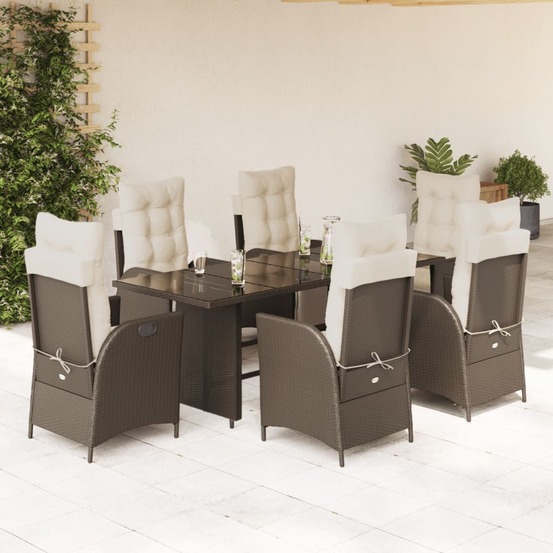 Ensemble à manger de jardin et coussins 7 pcs marron rotin