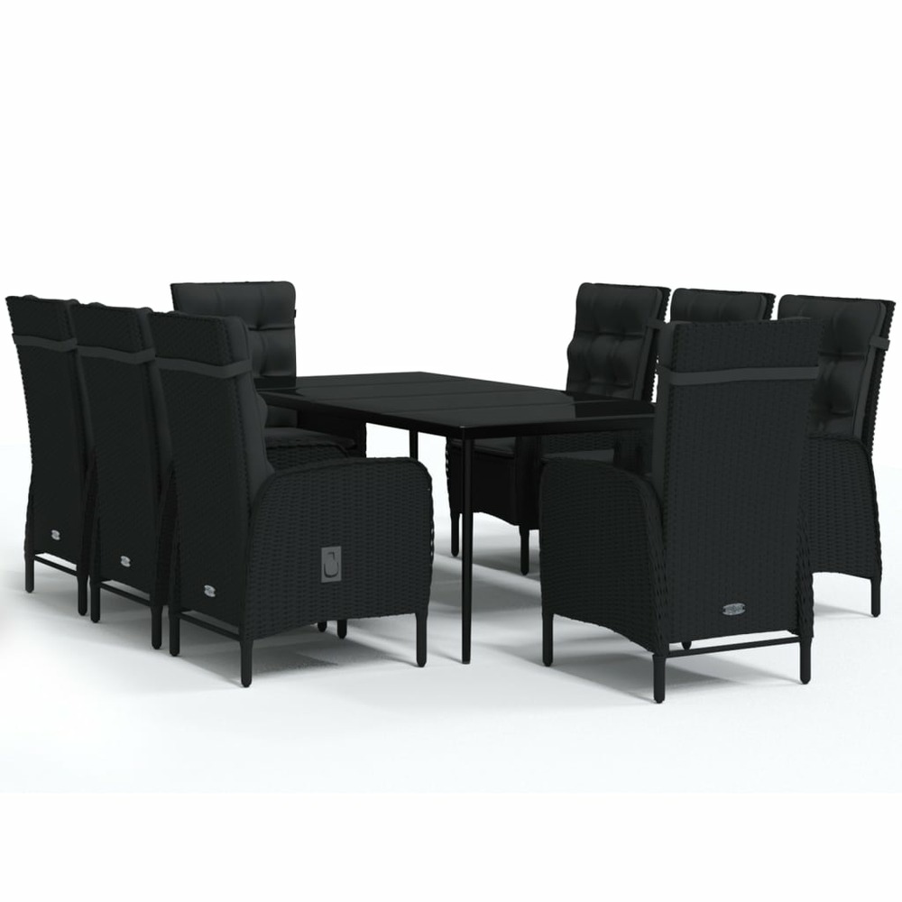 Ensemble à manger de jardin avec coussins 9 pcs noir