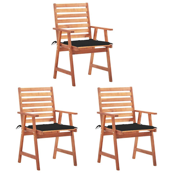 Chaises à manger d'extérieur lot de 3 et coussins acacia massif