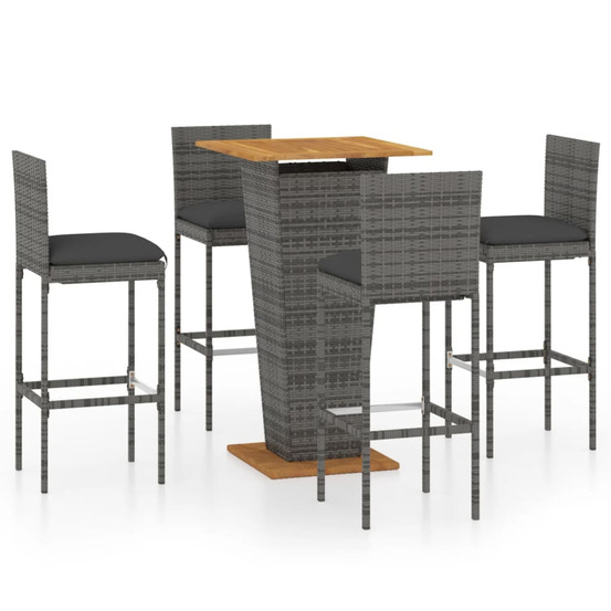 Ensemble de bar de jardin 5 pcs et coussins résine tressée gris