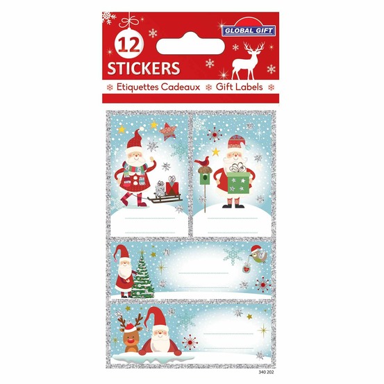 12 étiquettes adhésives de noël - paillettes argentées