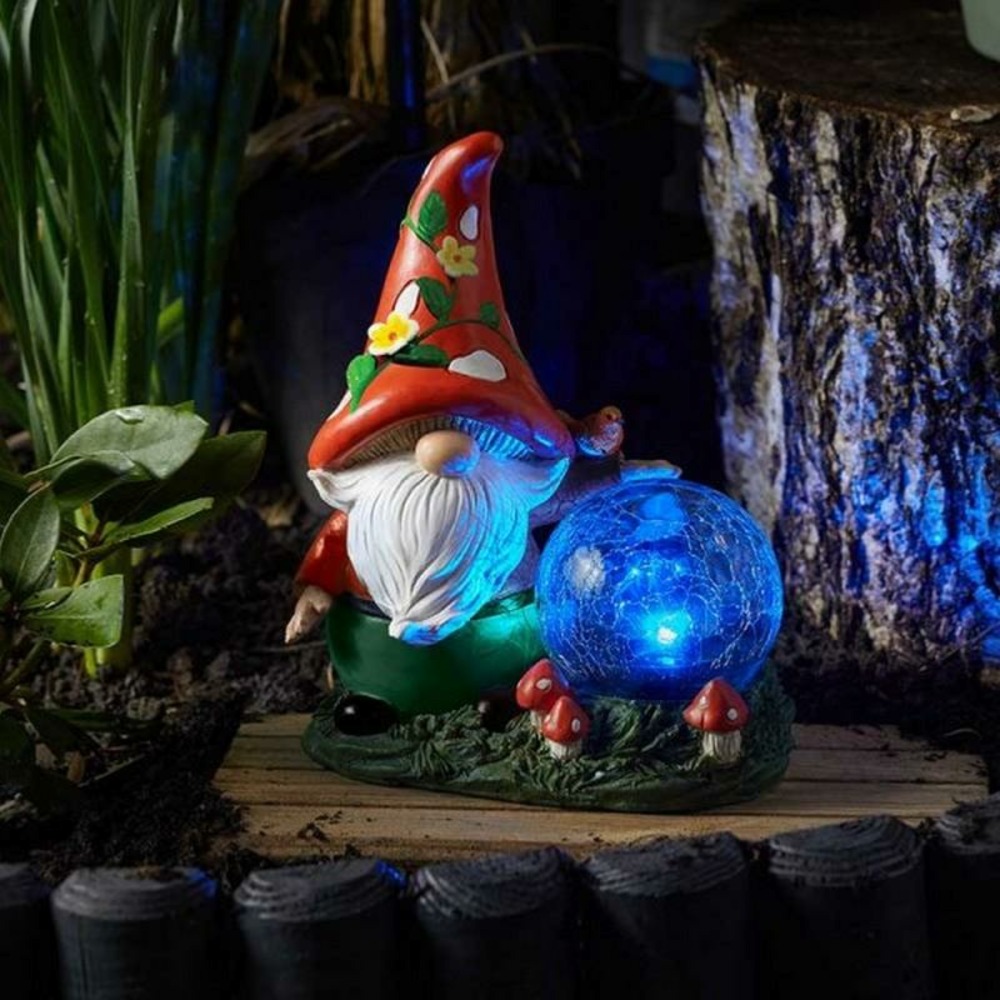 Nain de jardin solaire sorcier des forêts avec globe verre craquelée multicolore