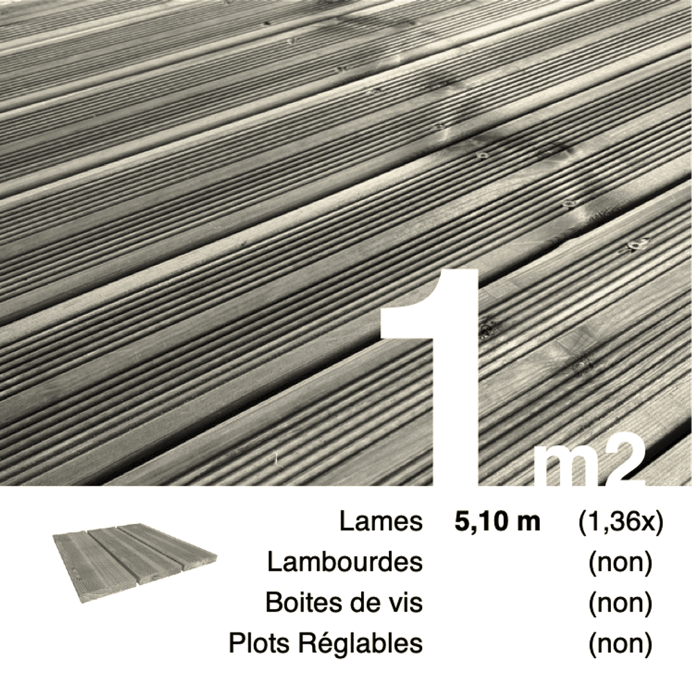 Lames de terrasse pin autoclave gris 27 x 145 mm • longueur 5,1 m • classe 3b • lot pour 1 m²