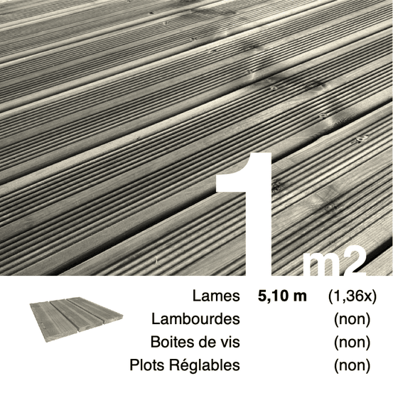 Lames de terrasse pin autoclave gris 27 x 145 mm • longueur 5,1 m • classe 3b • lot pour 1 m²