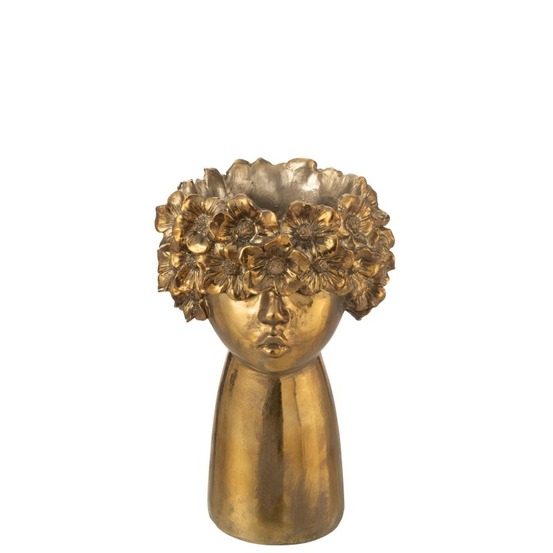 Cache-pot visage en polyrésine doré 21.5x18.5x35 cm