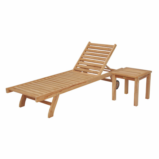 Ensemble bain de soleil droit en teck avec table d'appoint java
