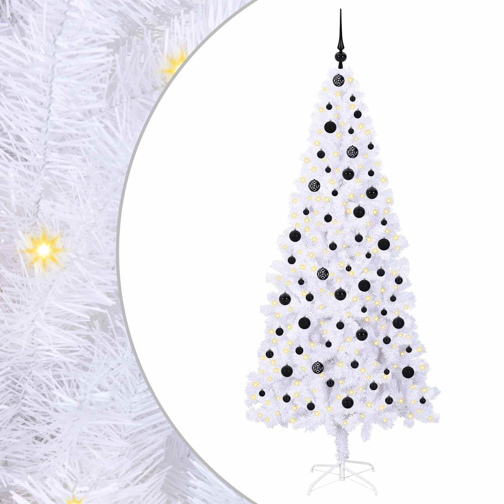 Sapin de noël artificiel avec 300 led blanc 210 cm pvc et acier