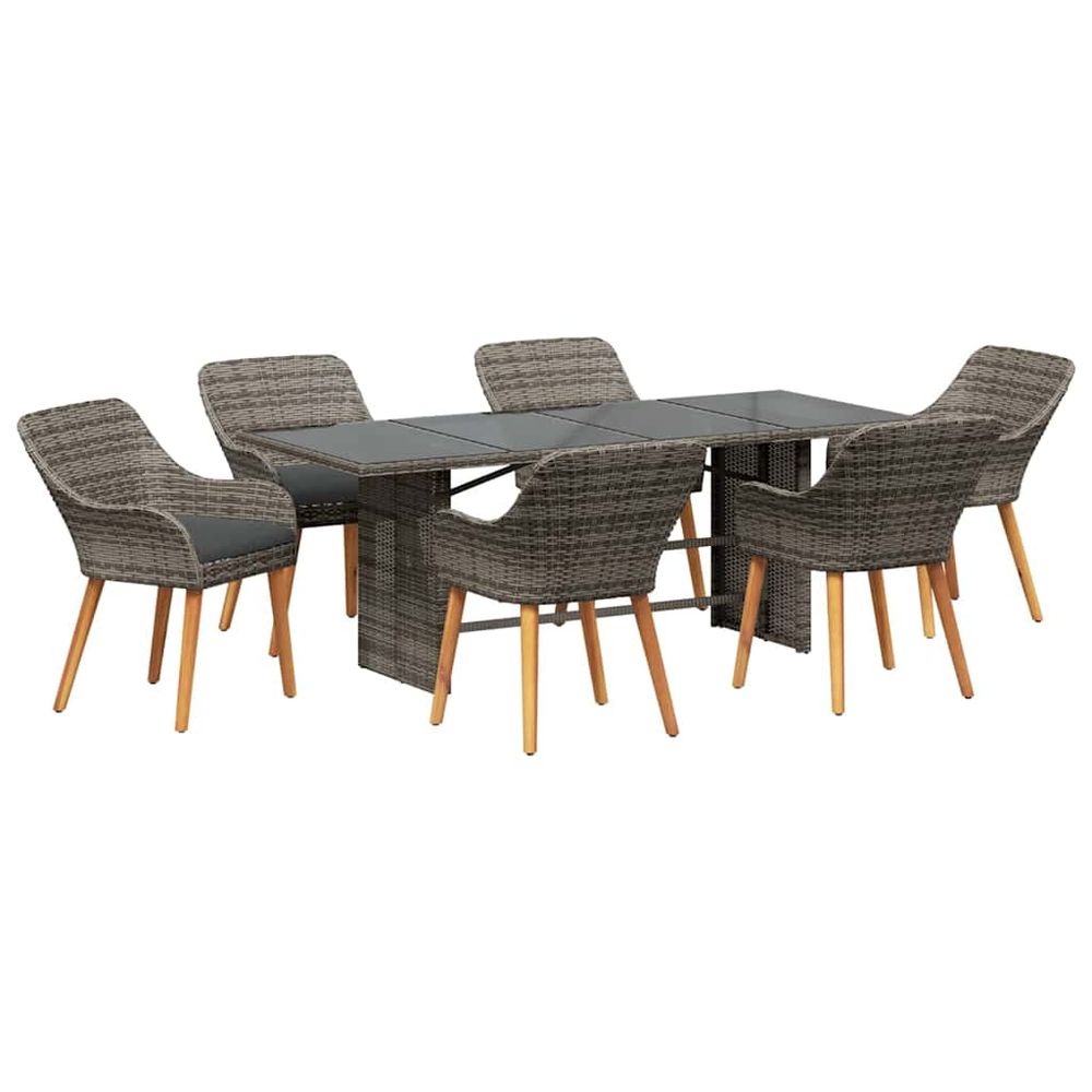 Ensemble de salle à manger pour jardin 7 pc gris polyrotin