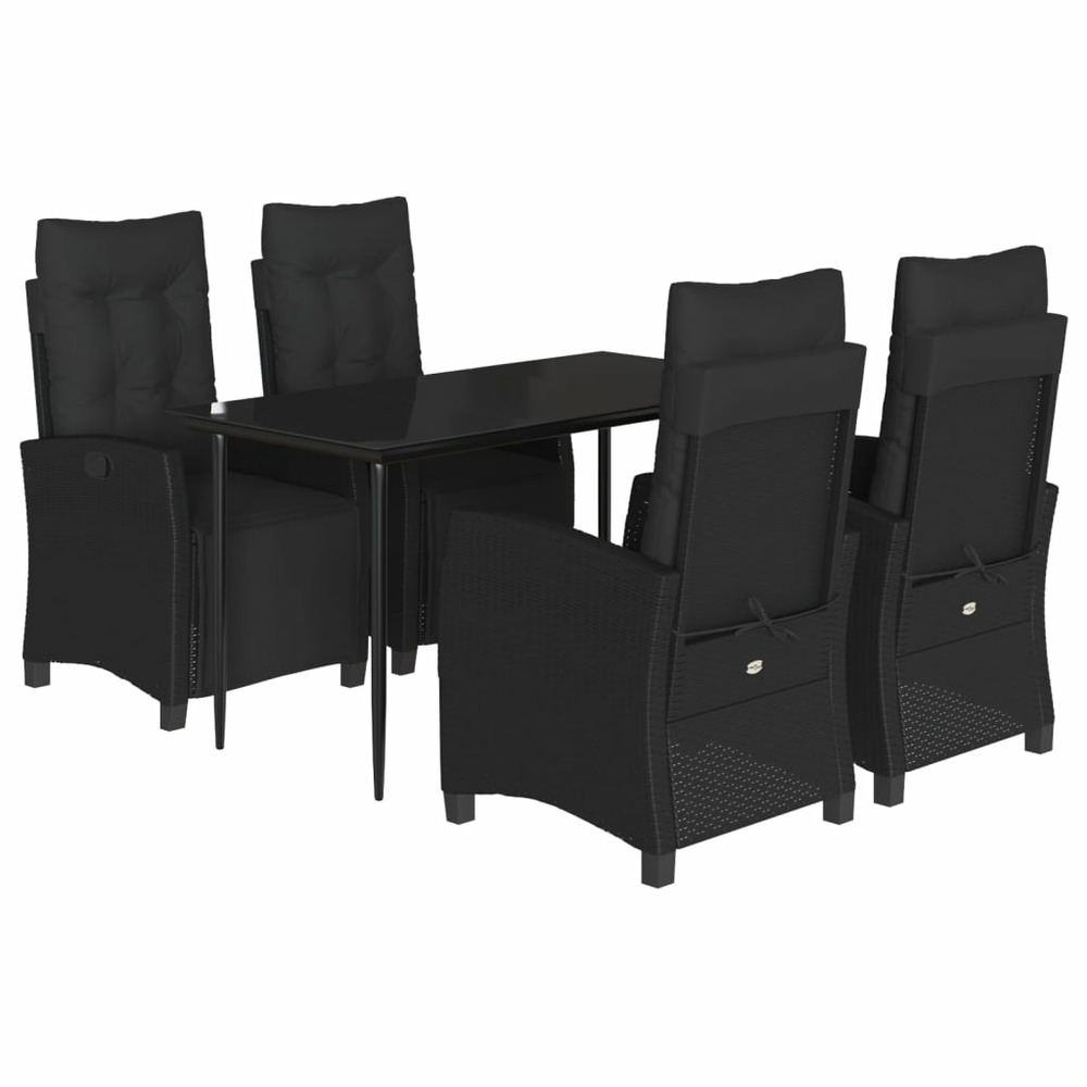 Ensemble à manger de jardin coussins 5pcs noir résine tressée