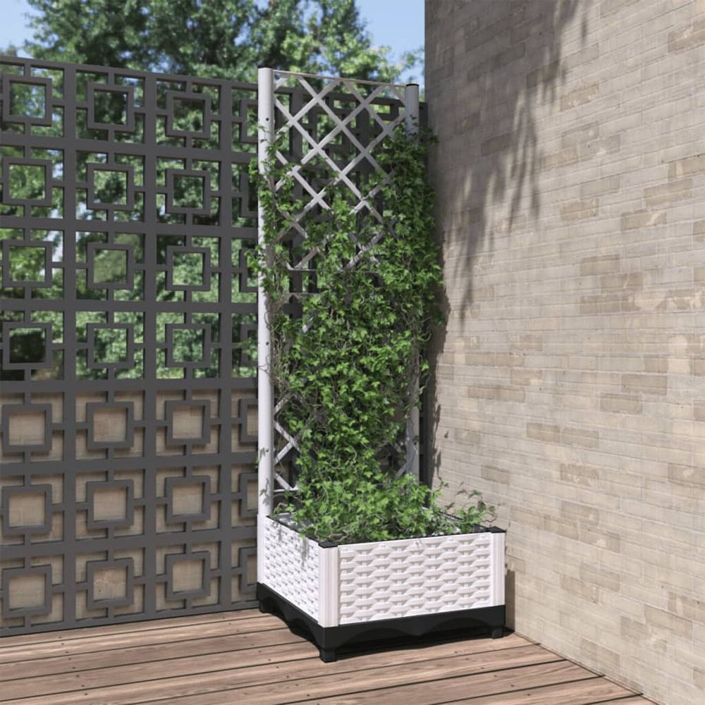 Jardinière avec treillis intégré 121,5 cm en polypropylène blanc