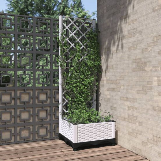 Jardinière avec treillis intégré 121,5 cm en polypropylène blanc