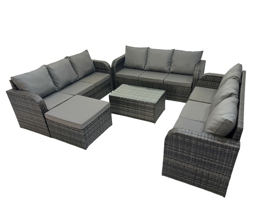Ensemble de canapés en rotin 10 places salon de jardin avec table basse rectangulaire canapé 3 places grand tabouret