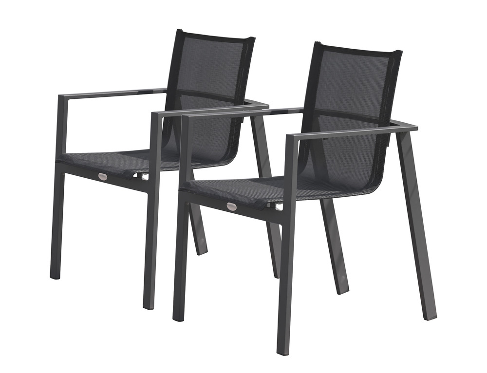 Lot de 2 fauteuils miami en aluminium et textilène noir