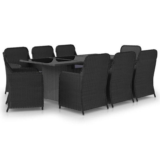 Ensemble à manger de jardin 9 pcs résine tressée noir