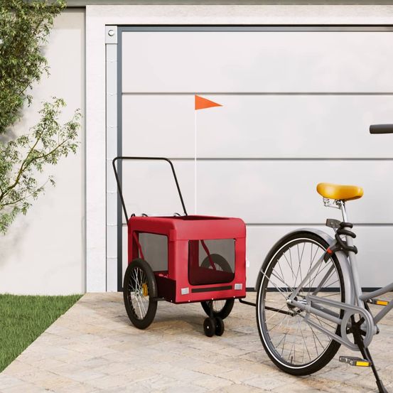 Remorque vélo et poussette pour chien 45kg transport sécurisé pliable rouge et noir