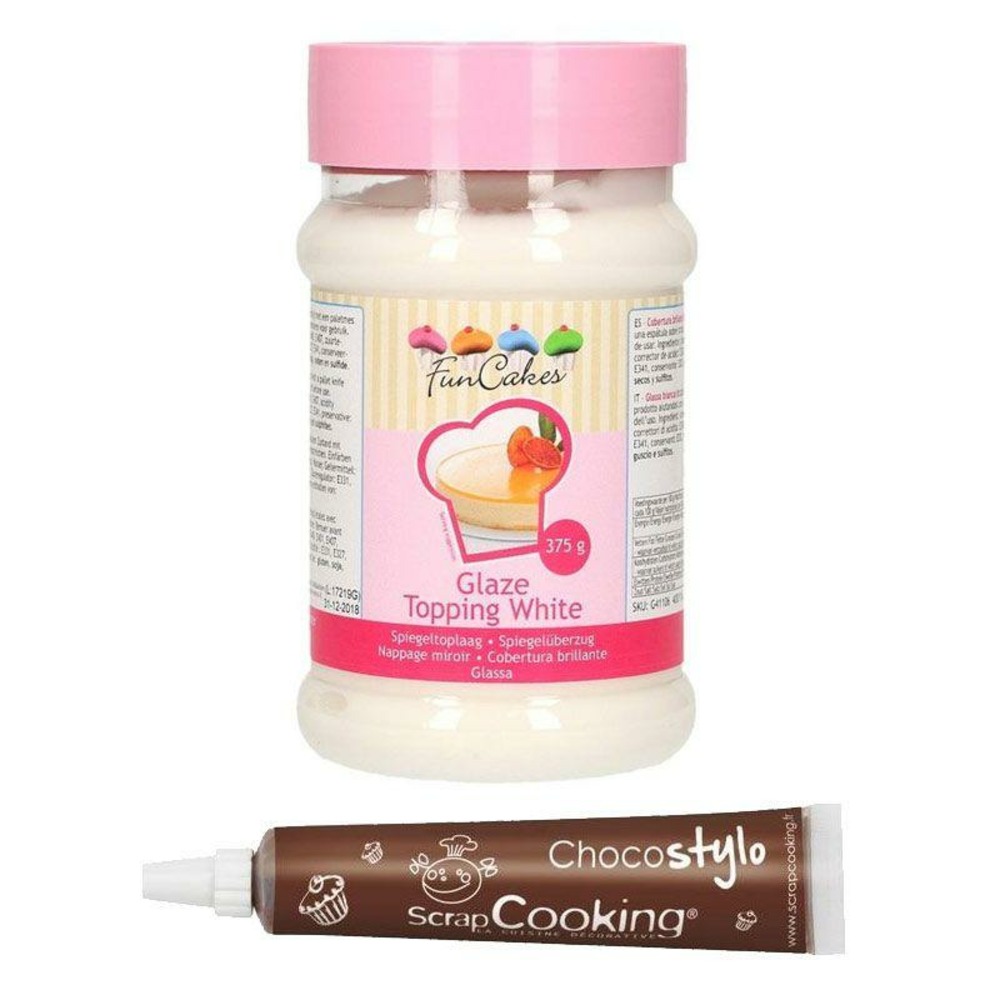 Glaçage miroir blanc 375 g + 1 stylo chocolat