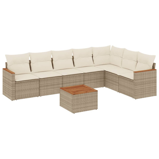 Salon de jardin avec coussins 8 pcs beige résine tressée