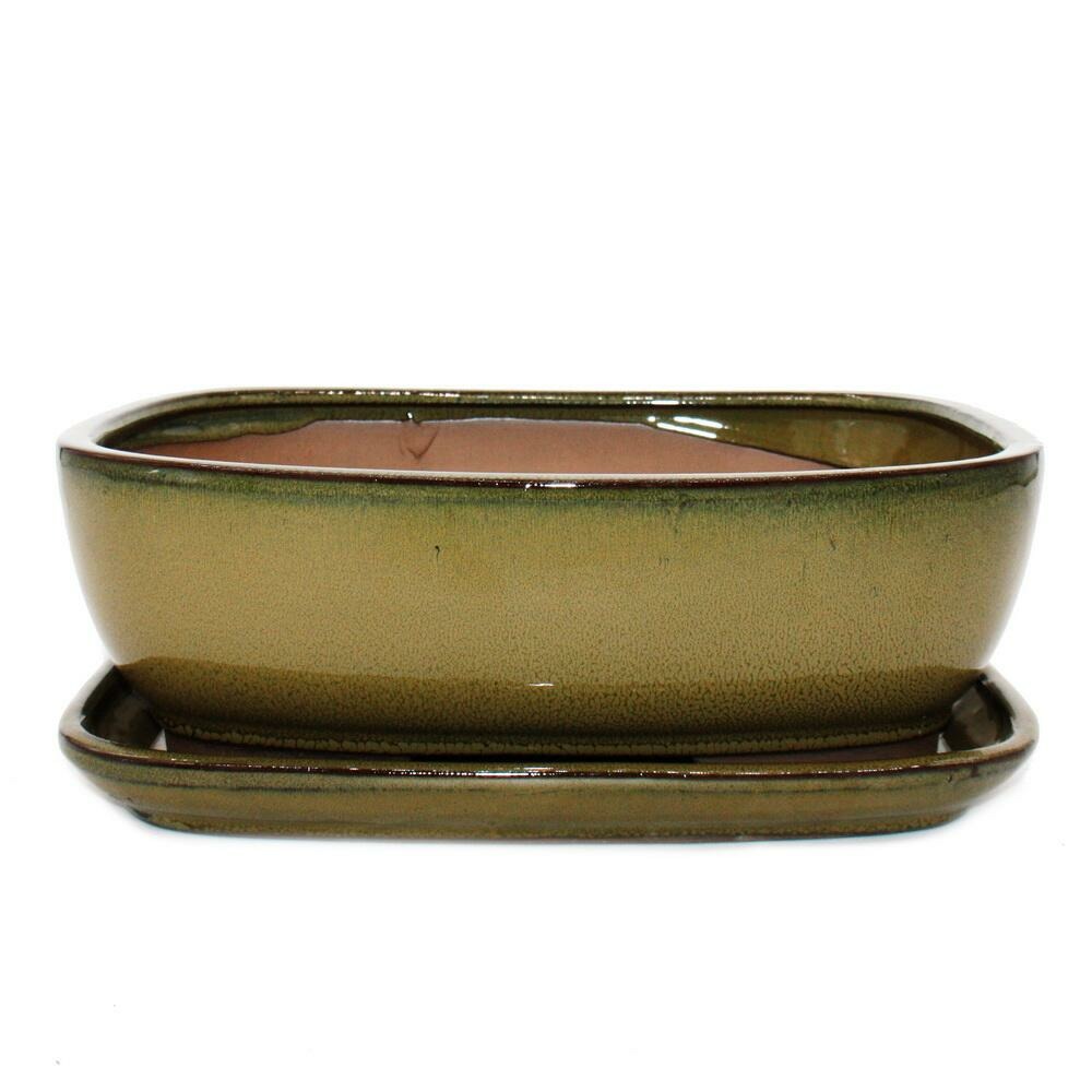Bonsai-schale mit unterteller gr. 5 oliv-braun rechteckig modell gb5 l 31cm b 25cm h 10cm